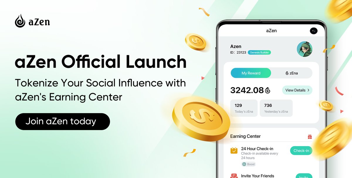 📣 Attention everyone,

We are thrilled to introduce the official launch of aZen app, where innovation meets #SocialFi

🔥It's time to unlock the power of your social influence!
Let's join the revolution👇
Download now:
📍azennetwork.com/wap/#/share?ke…