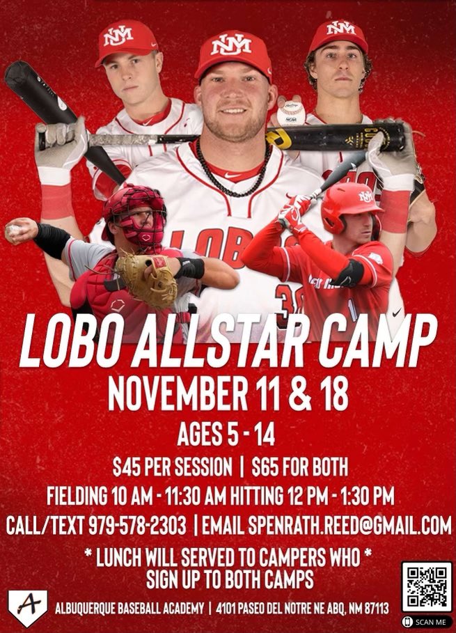 AbqBaseballAcad's tweet photo. Excited for these talented lobo baseball players to share their knowledge with the NM community! @UNMLoboBaseball sign up today! https://t.co/GodmPSly5U