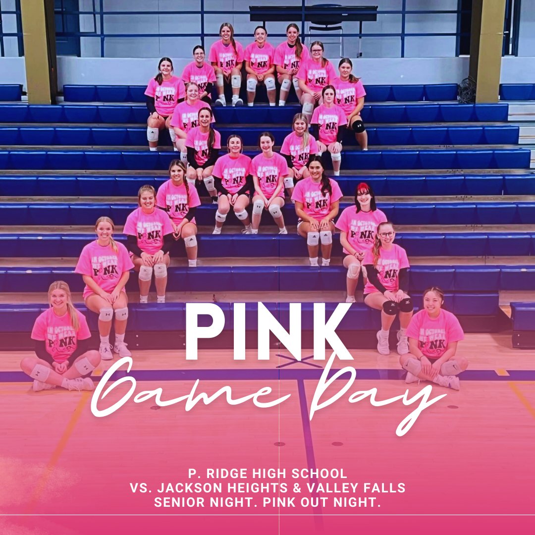 VolleyballRidge's tweet photo. Game day! Pink Out Night! Senior Night! First game starts at 5, senior night will take place before our final match of the night at 7! See you there! https://t.co/jwQGM55B3H