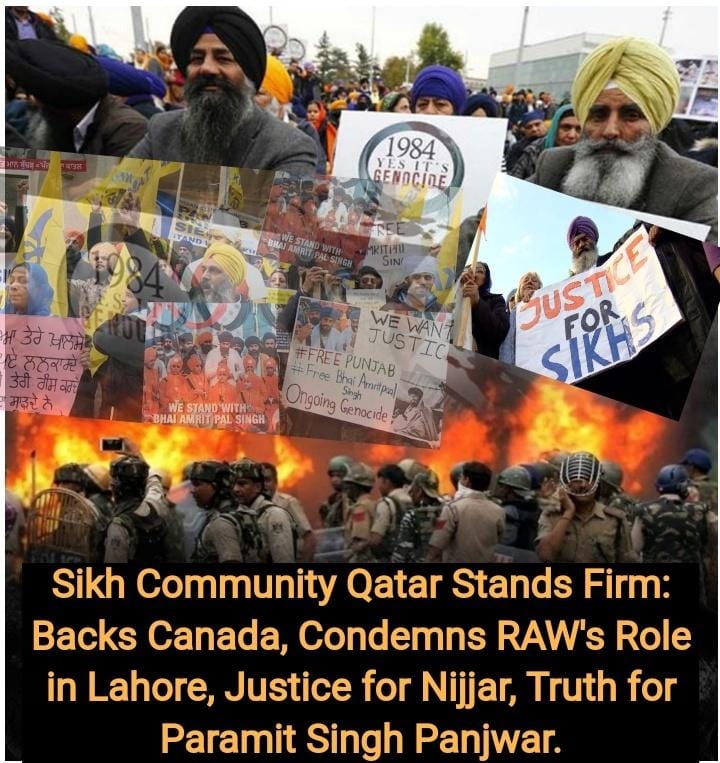smartypoppat's tweet image. Beyond borders, Qatar Sikhs extend a call for justice to the international community. The cases of Hardeep Singh Nijjar and Paramjit Singh Panjvar are emblematic of a larger conspiracy. Let us unite, raise our voices, and demand accountability on the global stage. #SikhUnity