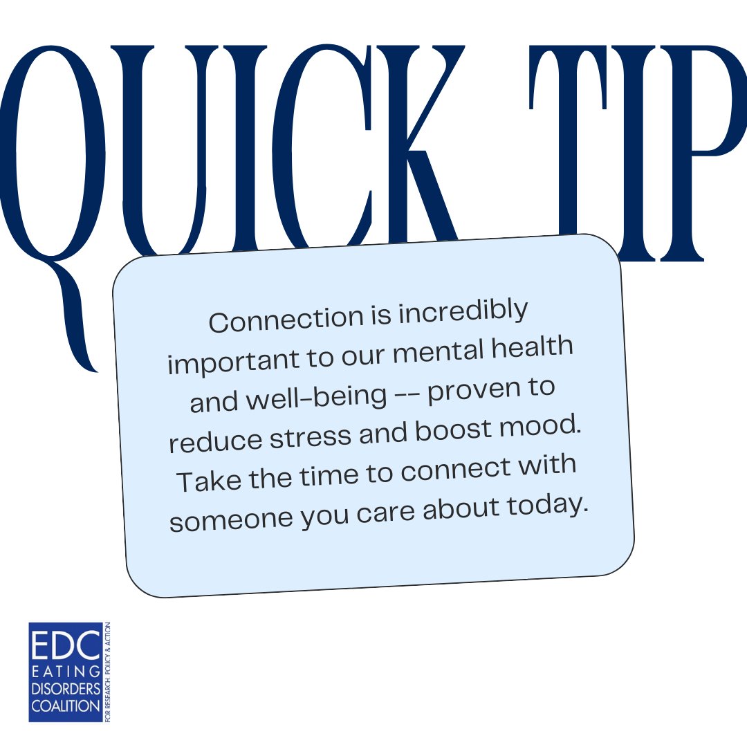 While taking the time for social connection can feel draining at times, it is actually an important part of our mental health. This #EDCTipTuesday, try to connect with someone you care about, it'll be good for the both of you.