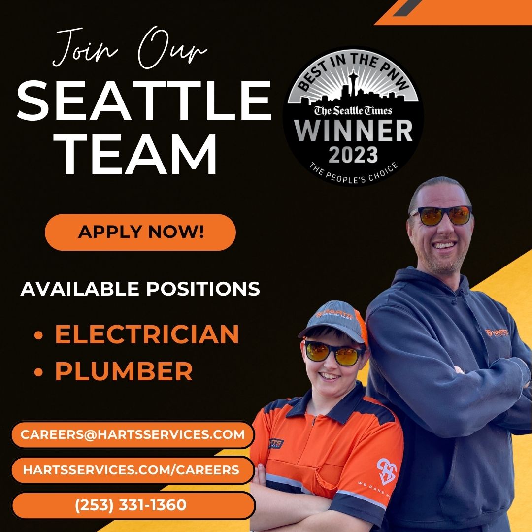 Are you a skilled, licensed plumber or electrician looking for a fantastic career opportunity in Seattle? Harts Services is expanding our Seattle location, and on the lookout for talented professionals like you. Join the team that cares more! Learn more: bit.ly/3x5sKNo