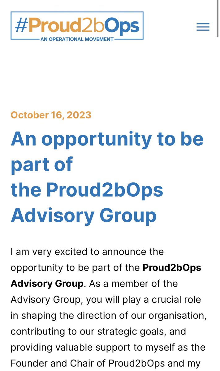 🤩 We are very excited to share the opportunity to be part of our @Proud2bOps Advisory Group. If you are interested please carefully follow the link and instructions for EOI. 🙏 Join us on our inspiring mission!🚀 proud2bops.org/test-blog
