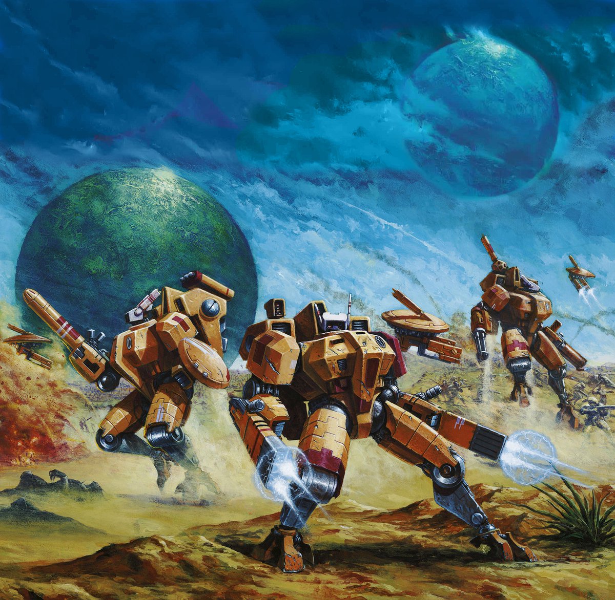 TheSlowPainter's tweet photo. Classic #Tau artwork just hits different.
S'till tempting to pick up some T'au minis, even all these years after their release in 3rd ed #warhammer40k.
I think its something their more modern interpretations have evolved from but have lost the essence of along the way. https://t.co/LvAmoJEnRa