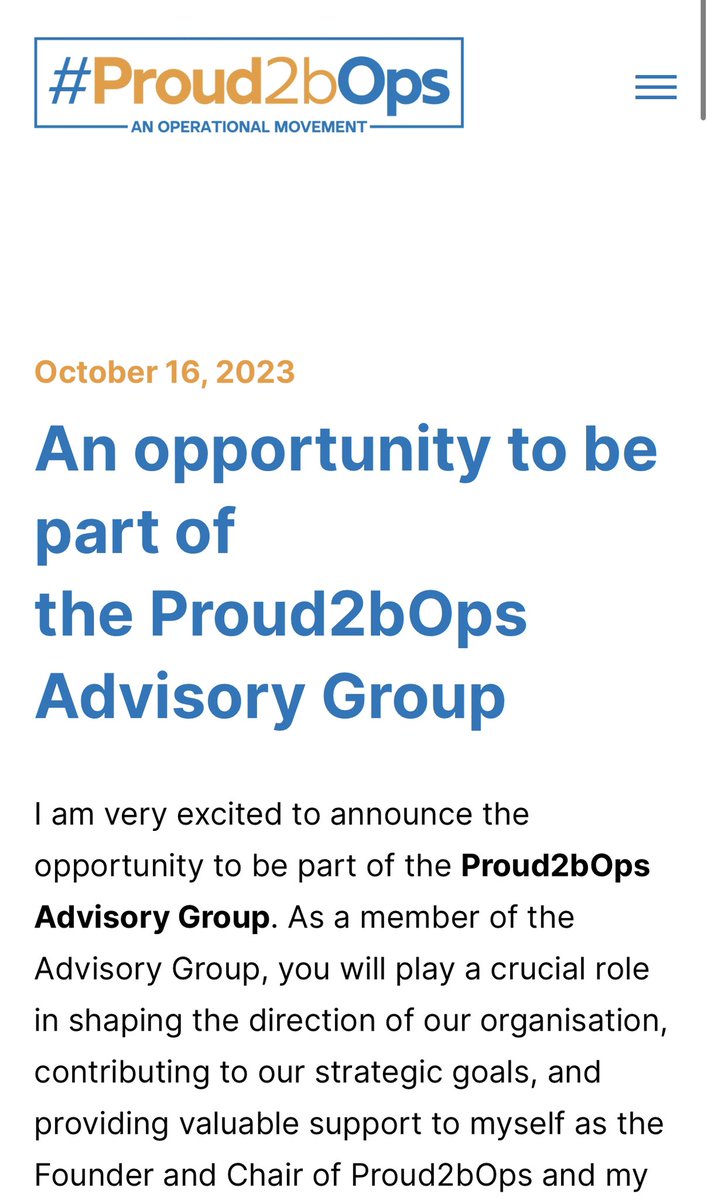 🤩 We are very excited to share the opportunity to be part of our <a href="/Proud2bOps/">Proud2bOps - National Network</a> Advisory Group.  If you are interested please carefully follow the link and instructions for EOI. 🙏 Join us on our inspiring mission!🚀  proud2bops.org/test-blog