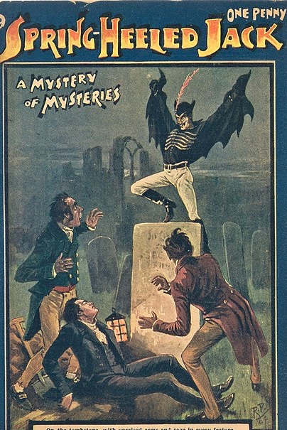 #FairyTaleTuesday Reports of Spring Heeled Jack began in London in the 1830s.The Times told of women attacked by a tall taloned creature with blazing eyes, breathing fire & leaping walls.'The Terror of London' became a staple of Penny Dreadfuls #ofdarkandmacabre #31Daysofhaunting