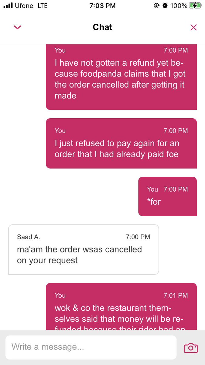zillaayy's tweet photo. @foodpanda_pk This is literally the conversation I am having with your customer service right now. What the fuck type of way is this to make money? https://t.co/vDGYbvTqv0