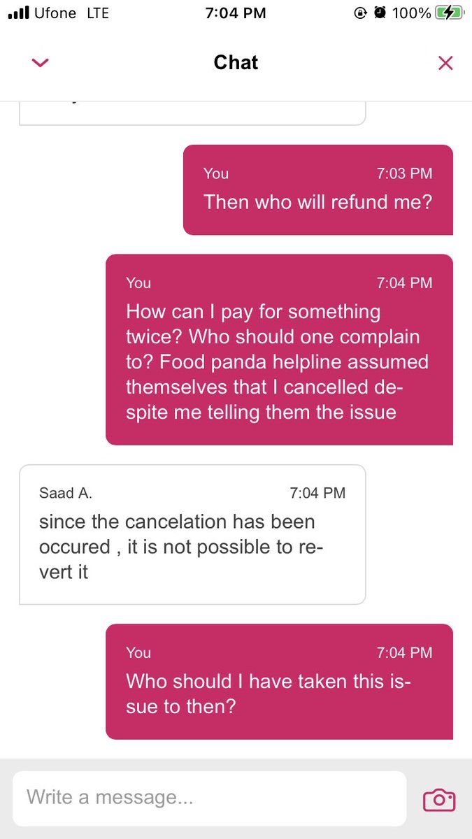 zillaayy's tweet photo. @foodpanda_pk This is literally the conversation I am having with your customer service right now. What the fuck type of way is this to make money? https://t.co/vDGYbvTqv0
