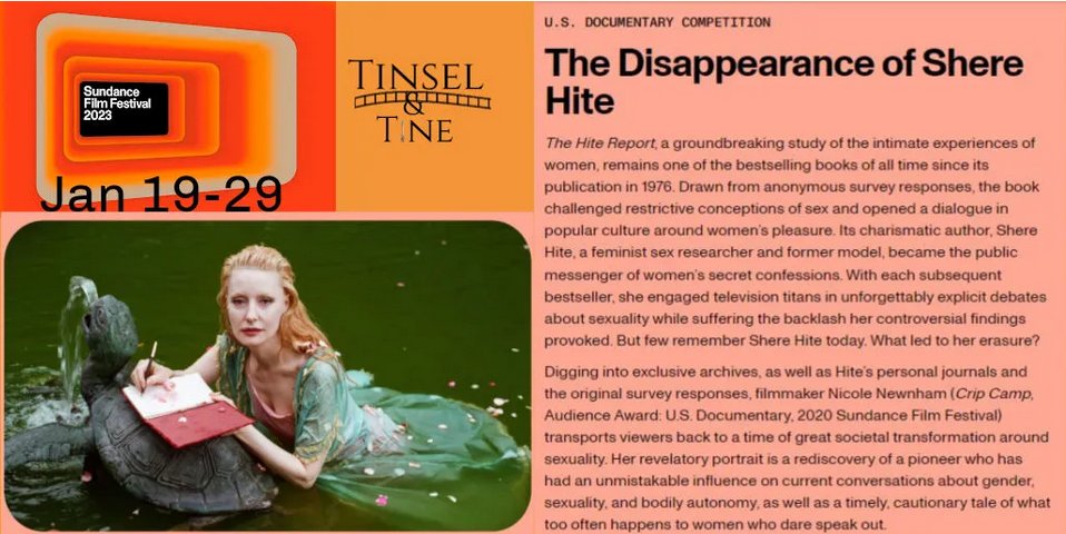 THE DISAPPEARANCE OF SHERE HITE Director Nicole Newnham - a favorite #Documentary from Sundance 2023 - tinseltine.com/sundance-2023-…

#TheHiteReport #FemaleSexuality #DakotaJohnson