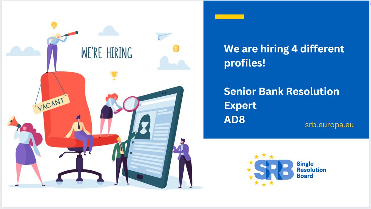 ‼️WE ARE HIRING‼️
#Eucareers #EuJobs #Euvacancies 
🛠️Profile 1: Valuation
💡Profile 2: Risk management
🖥️Profile 3: Mergers and Acquisitions 
📝Profile 4: Economic policy / Banking and Finance / Statistics
➡️srb.europa.eu/en/content/sen…