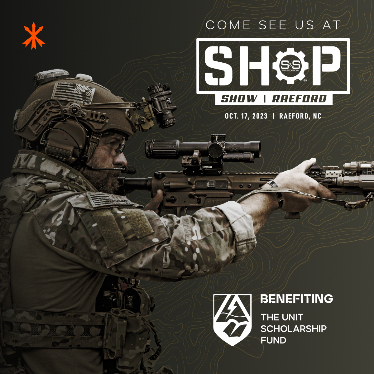 Unity_Tactical's tweet photo. Always look forward to this day with our friends from @sandsprecision to support a good cause. Come see us today at SHOP SHOW benefiting The Unit Scholarship Fund. #tradeshows #events #unitytactical #unitygascap #unitylinksystem #unityfastmount #summitshroud #fastmount https://t.co/WwjDiIuOTr
