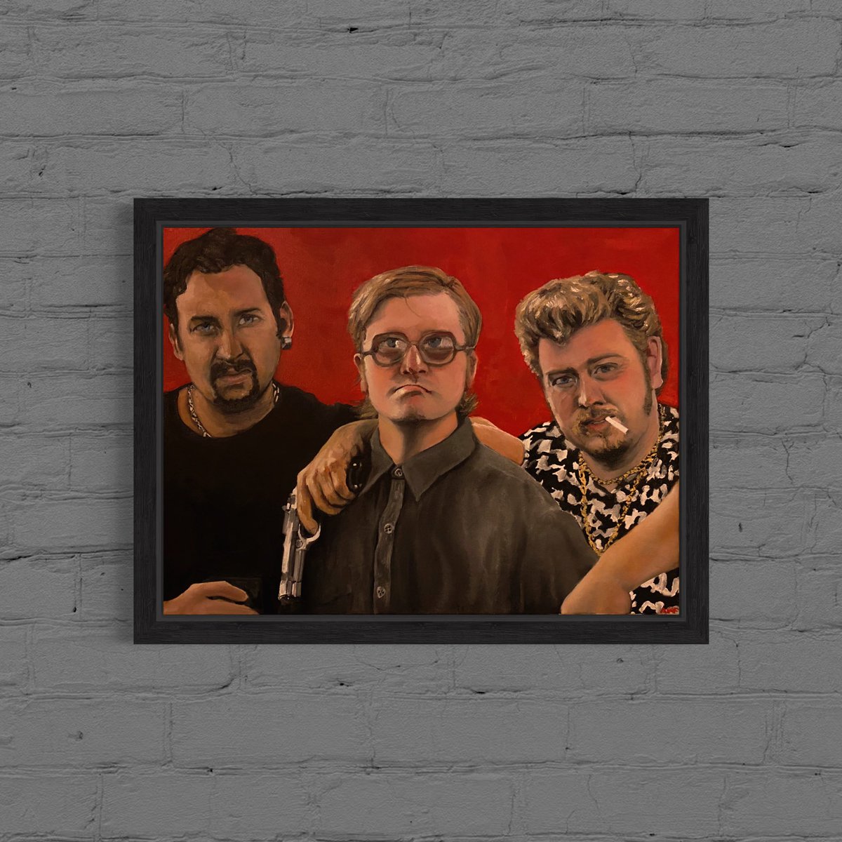 arminda__'s tweet photo. Completed oil painting of Bubbles, Ricky &amp; Julian 🎨🥂 @trailerparkboys @MSmithBubbles @SWEARNET https://t.co/DsC7mdENw1