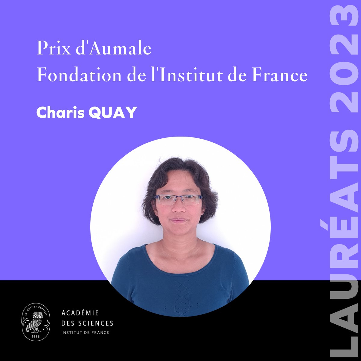 AcadSciences's tweet photo. 🔴En direct de la cérémonie de remise des #prixAcadSciences 2023 | Découvrez maintenant les lauréats !

Charis QUAY, Maître de conférences de l’@UnivParisSaclay, au Labo de physique des Solides, lauréate du Prix d'Aumale/Fondation de l'@InstitutFrance

👉 https://t.co/6P1SMO6G9w https://t.co/0xbF5jPdqC
