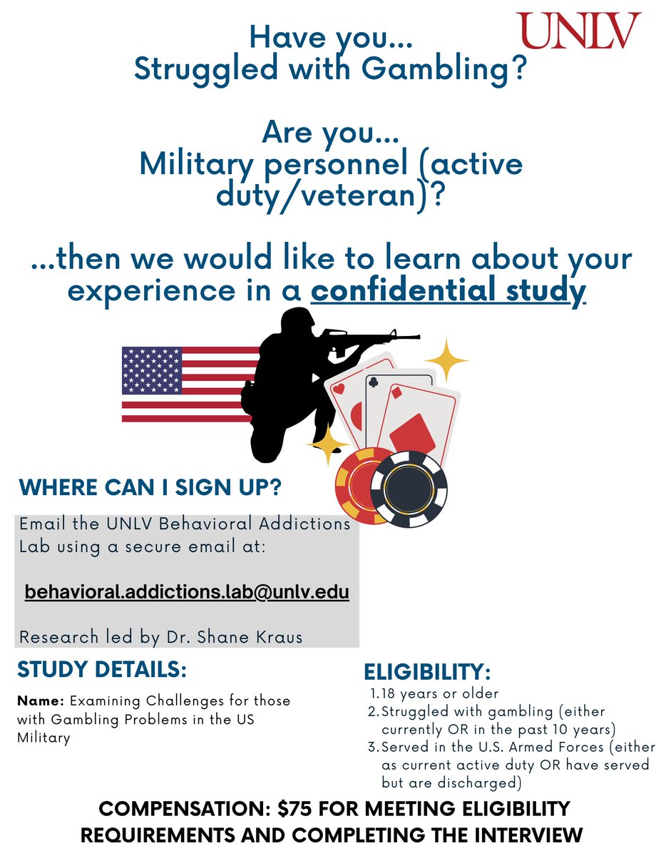 Please share the information regarding our latest research study!  <a href="/KR_Institute/">Kindbridge Research Institute</a> <a href="/UNLVLiberalArts/">UNLV Liberal Arts</a> <a href="/BA_Lab_UNLV/">Behavioral Addictions Lab</a> <a href="/NCPGambling/">NCPG</a> <a href="/theICRG/">ICRG</a> <a href="/problemgamble/">Nevada Council</a> <a href="/NevadaStudy/">Nevada Problem Gambling Study</a> <a href="/FallInPodcast/">Dave Yeager</a>