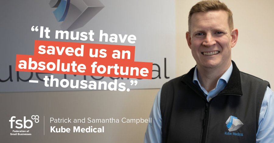 'The legal helpline's been particularly helpful for dealing with the knottier HR problems. It must have saved us an absolute fortune.'

#FSBmember Patrick Campbell, from Kube Medical, explains how FSB has bought them peace of mind.  go.fsb.org.uk/PatrickCampbell #SmallBusinessBigWins