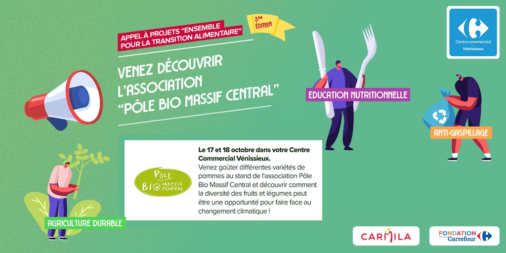 📣 AUJOURD’HUI & DEMAIN, allez à la rencontre de Myriam & Georges au centre commercial @CarrefourFrance @CARMILA de #Venissieux pour échanger avec eux sur notre projet #BioAdapt autour d’une dégustation de pommes bio & locales 🍏 😋 🍎  ! Ils vous attendent ! 🙏 @Fonda_Carrefour