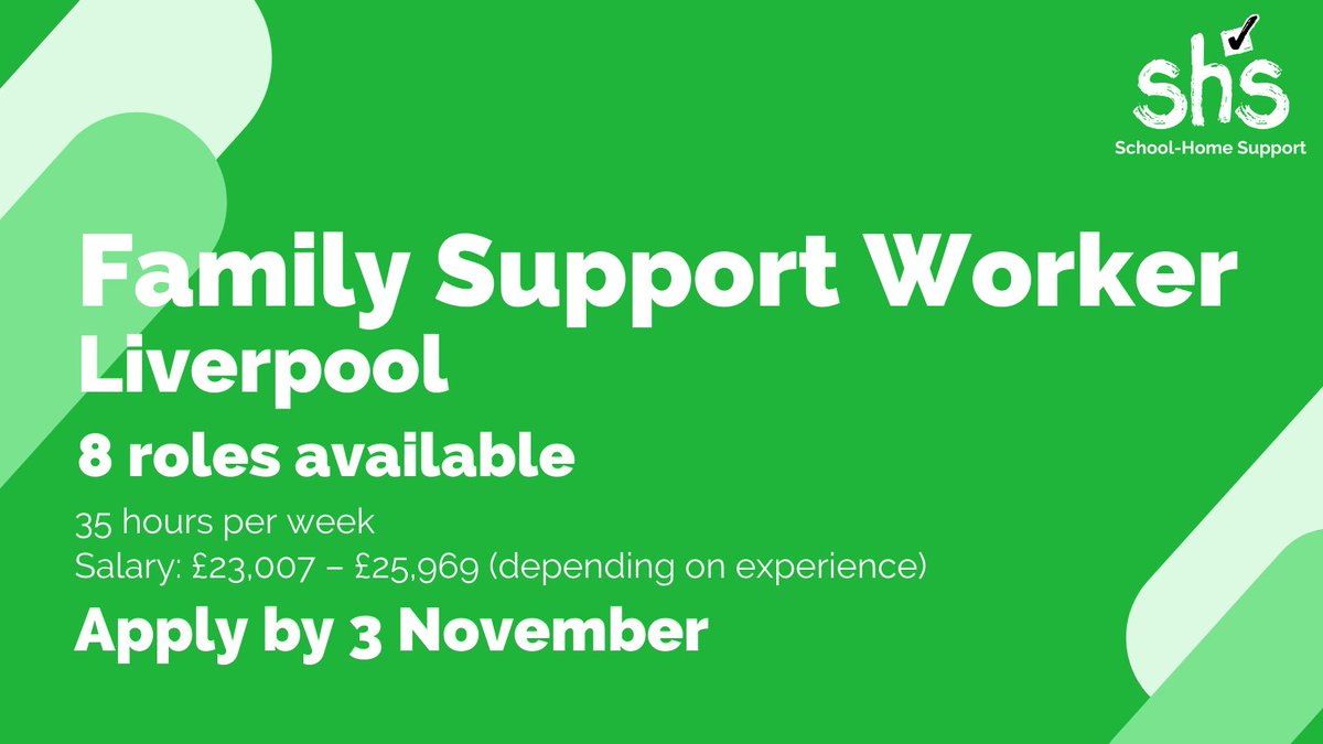 📣 We have eight new exciting opportunities for you to join School-Home Support’s expansion across Liverpool, working with children and their families to tackle issues affecting school attendance and engagement. Apply to join our team by 3 November: schoolhomesupport.org.uk/about-us/jobs/…