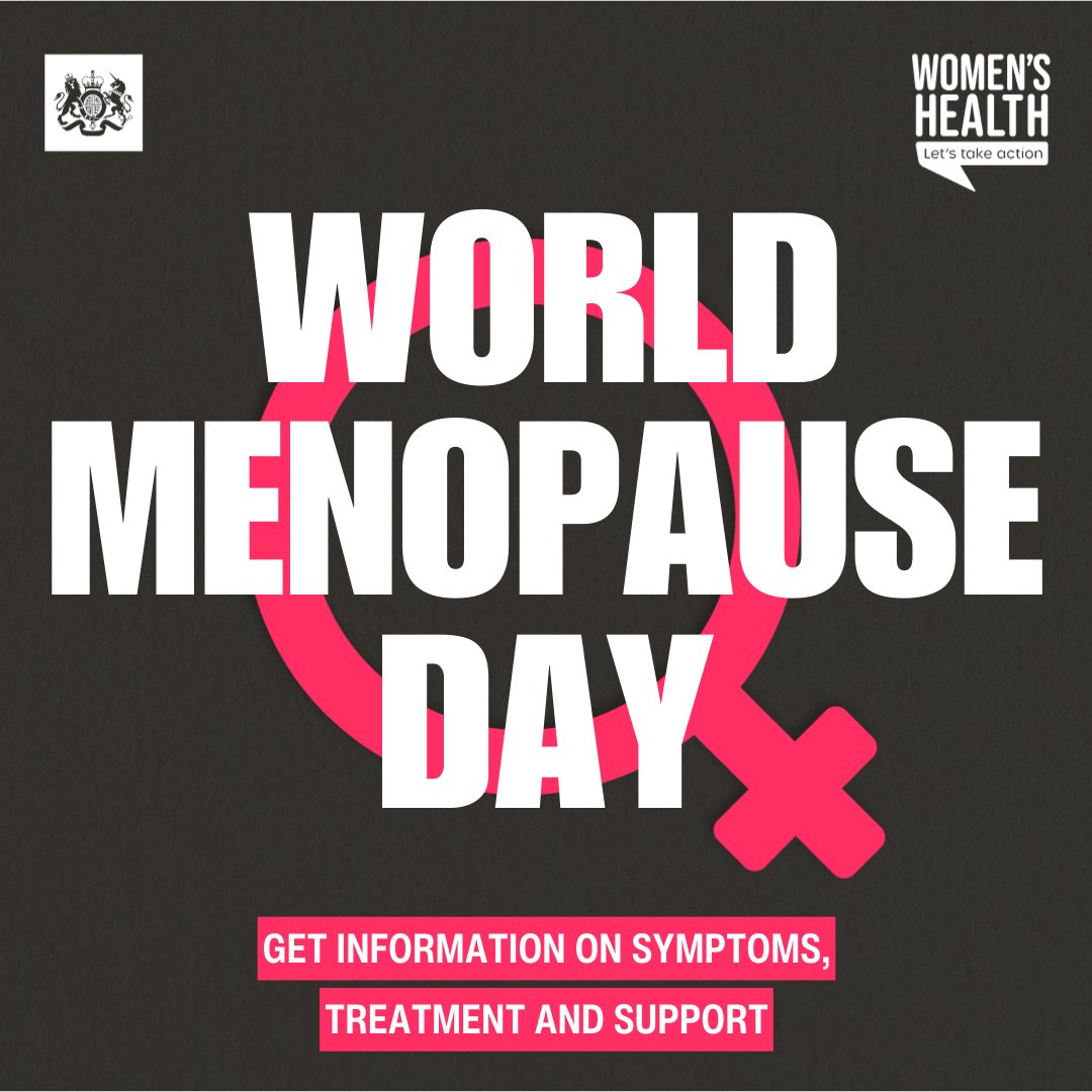 DHSCgovuk's tweet photo. Today is #WorldMenopauseDay.

As part of the #WomensHealthStrategy, we've added a dedicated women's area to the NHS website which includes information on menopause.

Find out more on menopause symptoms, treatment and support 🔽