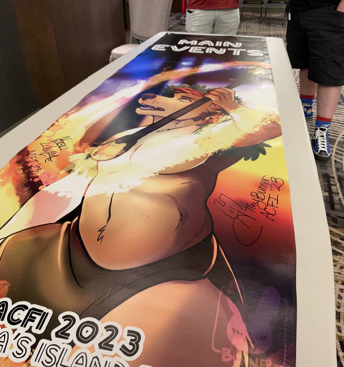 kouwolffe's tweet photo. ACFI has concluded and the whole con was a really good time. Got to see and reconnect with so many people which was such a great feeling. And I got to sign and auction off myself on the Main Events sign. Got 1400 for charity just from that! https://t.co/F6tZ4nI8vD