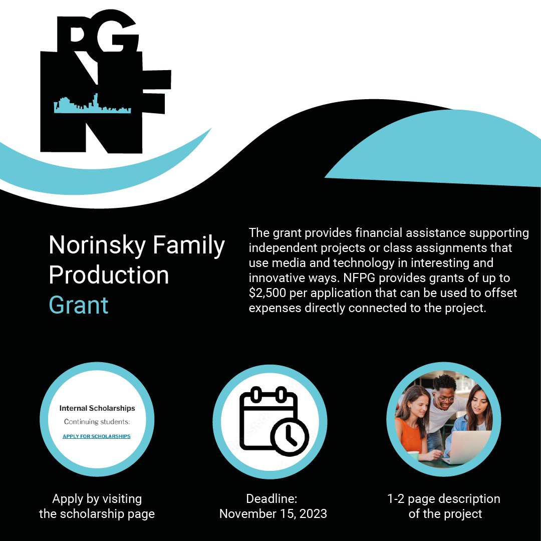 📣Attention Current IAM Students:📣

Developing a project that utilizes media and tech in an innovative way? The Norinsky Family Production Grant could help fund your work!

Submit a 1-2pp. proposal by Nov 15 for the chance to be awarded up to $2500. 🎉💰