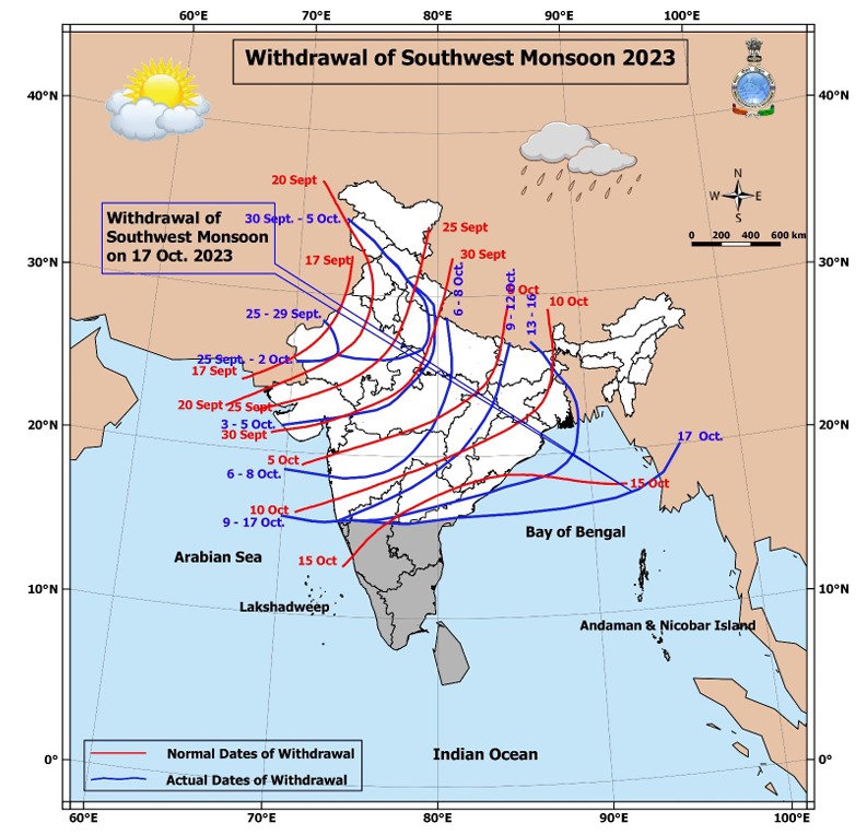 Southwest Monsoon has withdrawn further from the parts of North Interior Karnataka

The line of withdrawal of Southwest Monsoon now passes through 20.0°N/96.0°E, 17.0°N/91.5°E, Badami & 16.0°N/70.0°E

#KarnatakaMonsoon2023 #Monsoon2023