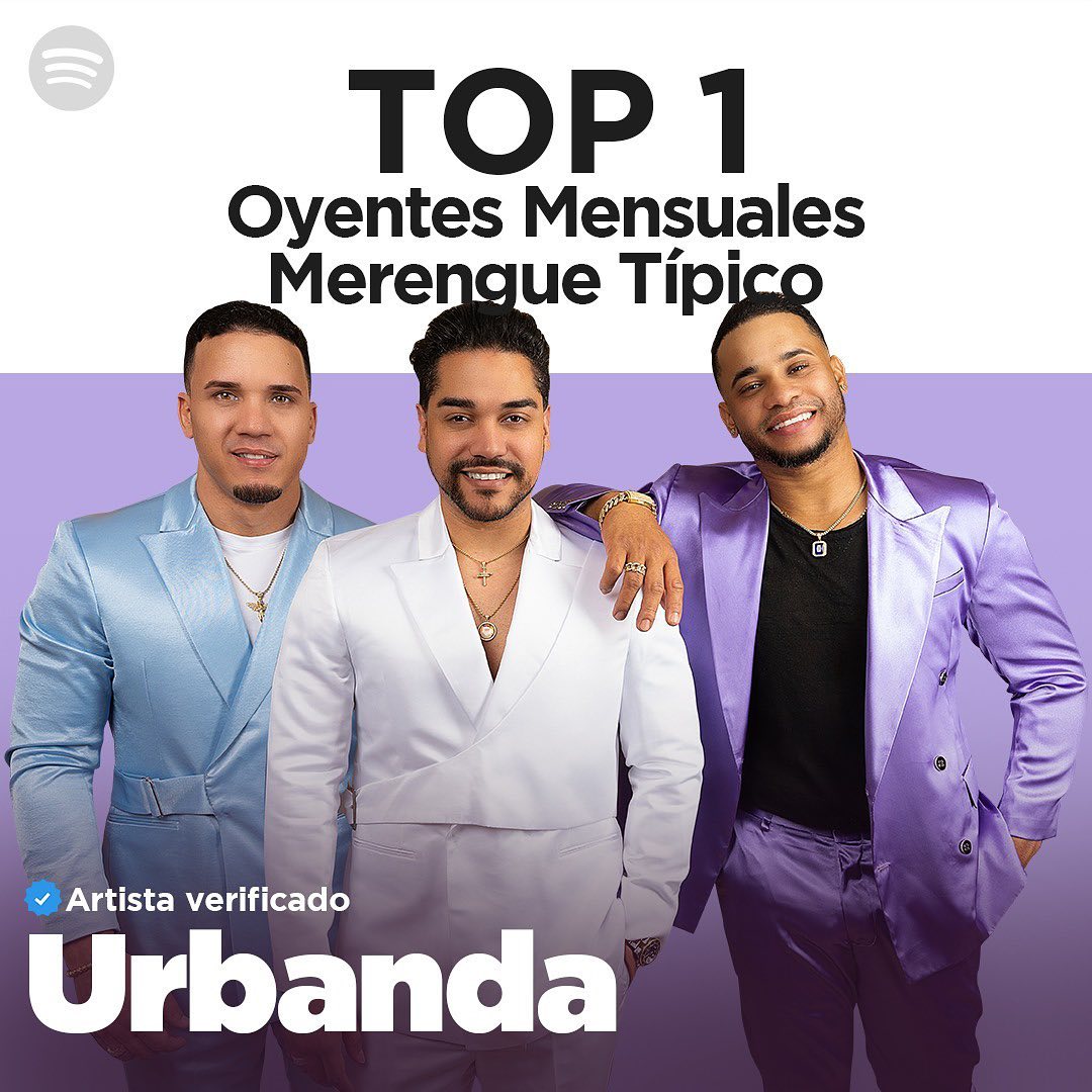 Top 1 Merengue Típico en Oyentes Mensuales en @spotify #DaleOreja a <a href="/urbandaoficial/">#ElGRUPASO #LAMAXIMA</a>