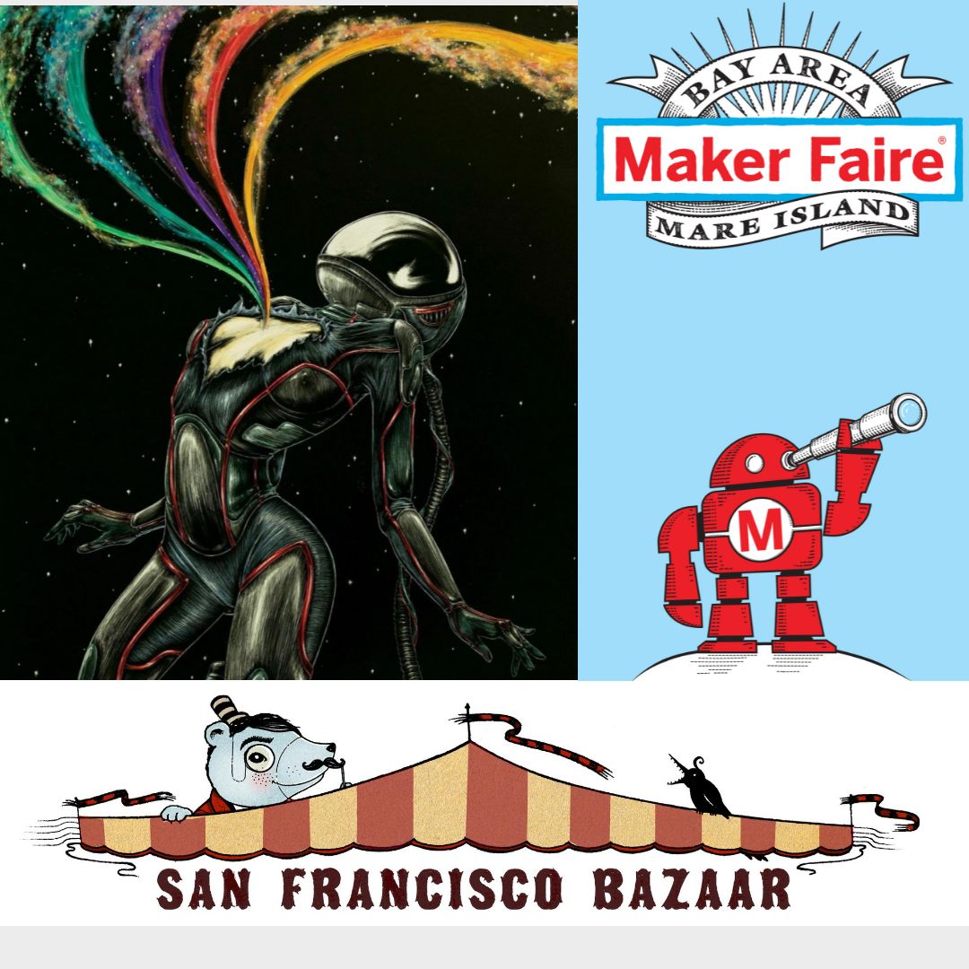 sfbazaar's tweet image. @nataliemckeanart will be back in the @MakerFaire Maker Market Tent this weekend! Shop her metaphysical scifi art available as prints, apparel and accessories!