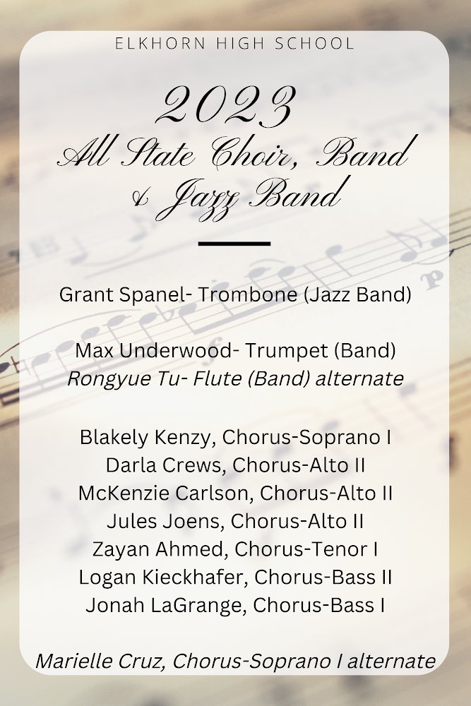 Elkhorn High (EHS) Bands (@ehsantlerbands) on Twitter photo Huge congrats to all of our EHS All-State Musicians! Excellent work! <a href="/EHSings/">Elkhorn High (EHS) Vocal Music</a> Huge congrats to all of our EHS All-State Musicians! Excellent work! <a href="/EHSings/">Elkhorn High (EHS) Vocal Music</a>