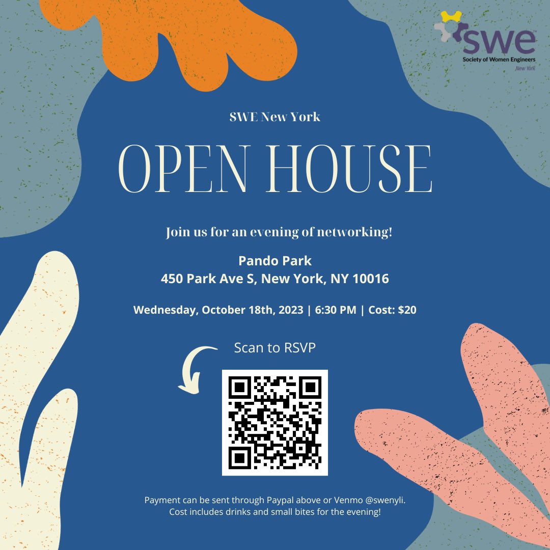 SWE_NY's tweet photo. SWE NY invites you to our Open House event tomorrow! Join us for an evening of networking! 

Sign up here: https://t.co/lxHooP3cU7 https://t.co/0qz2zcOFlw