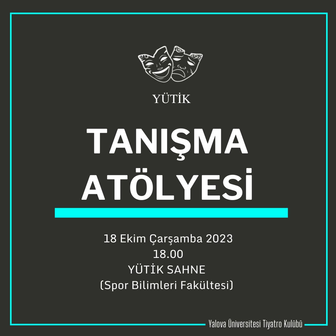 Gelenekselleşen Tanışma Atölyemizle döneme başlıyoruz. 18 Ekim Çarşamba günü saat 18.00'da YÜTİK SAHNE'de buluşalım!

Tüm Yütikseverleri bekleriz.

YÜTİK 

#yutik #tiyatro #yalovaüniversitesi