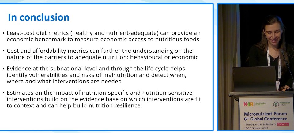 Healthy &amp; #LeastCostDietMetrics
<a href="/sabrina_kuri/">Sabrina Kuri</a>: Estimates on impact of nutrition-specific &amp; sensitive interventions build evidence base to determine which actions can contribute to nutrition resilience. #NutritionForResilience #N4R 
#MNF2023 <a href="/WFP/">World Food Programme</a> <a href="/WFPVAM/">WFP VAM</a>