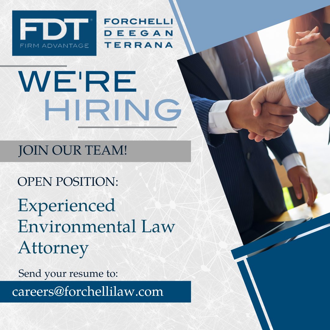 We're hiring for an immediate opportunity to join our growing team.

Forchelli Deegan Terrana LLP, a Uniondale-based law firm, is seeking an experienced Environmental Law Attorney forchellilaw.com/firm/careers/

#FirmAdvantage #Hiring #EnviromentalAttorney #LongIsland #LawFirm