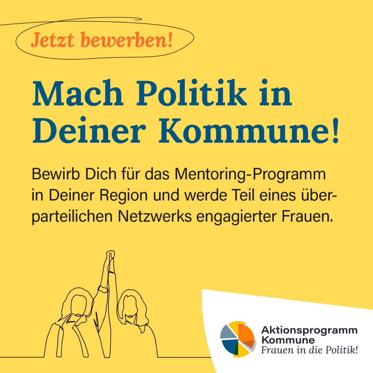 📣Das #Mentoring-Programm im AktionsprogrammKommune für politisch interessierte o. bereits engagierte #Frauen geht in den Partnerregionen des 2.Durchgangs in eine neue Runde! Jetzt bewerben als Mentorin oder Mentee👉frauen-in-die-politik.com/mentoring #frauenvielfaltpolitik #kommunalpolitik