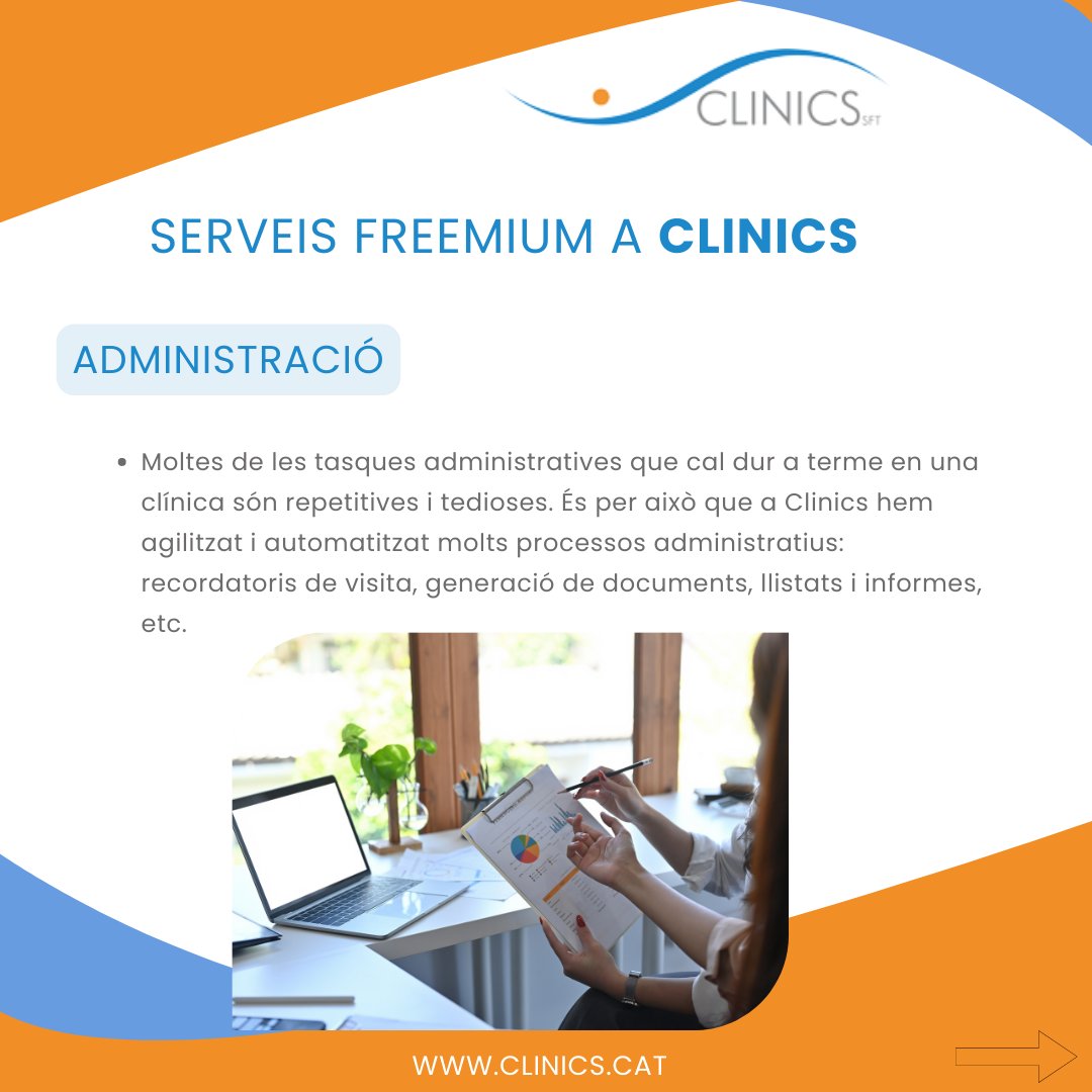 ClinicsSFT's tweet photo. Administració: Processos automatitzats que agilitzen les tasques administratives.

Descobreix tots els serveis #FREEMIUM https://t.co/tuf2cAXjWF