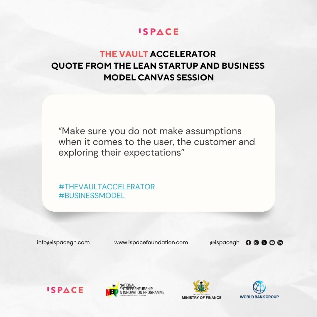 iSpaceGh's tweet photo. 𝐓𝐡𝐞 𝐕𝐚𝐮𝐥𝐭 𝐀𝐜𝐜𝐞𝐥𝐞𝐫𝐚𝐭𝐨𝐫

𝙌𝙪𝙤𝙩𝙚𝙨 𝙛𝙧𝙤𝙢 𝙤𝙪𝙧 𝙑𝙖𝙪𝙡𝙩

Here are some tips our facilitator shared with our Vault program participants during their Business Model Canvas sessions.

Do you have any tips to share?

#TheVaultAccelerator #businessmodelcanvas https://t.co/k78P18M95H