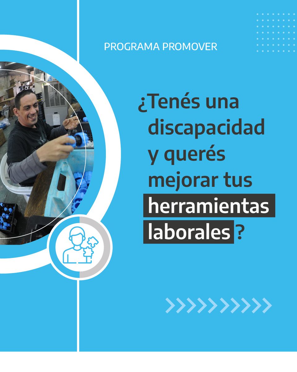 SecTrabajoAR's tweet photo. 📣 El #ProgramaPromover ofrece acompañamiento a personas con discapacidad para insertarse en empleos de calidad y/o desarrollar emprendimientos.
Para más información 👉https://t.co/hK30w5CKtt https://t.co/uy7iz44ix1