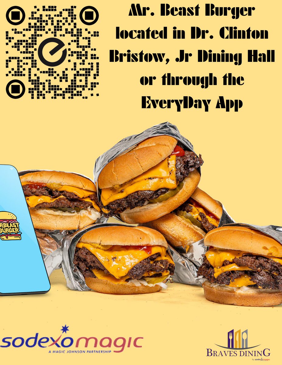 BravesDiningASU's tweet photo. Download the Everyday App and preorder a Mr. Beast Burger or come in to Ghost Kitchen to grab a Mr. Beast Burger To-Go. https://t.co/d9bUua5eSv