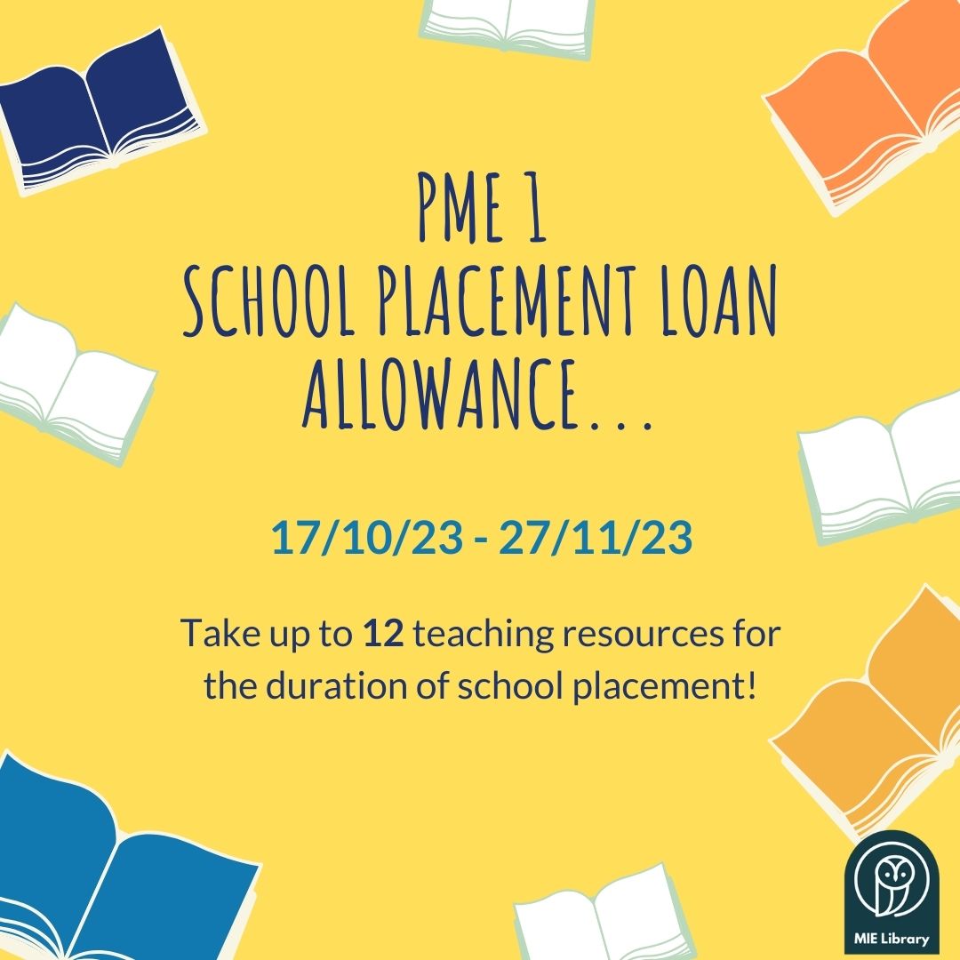 MIElibrary's tweet photo. 📚🗣️ School Placements are fast approaching! From today, PME1 students can borrow 12 teaching resources and keep them for the duration of placement.
#ExploreMIELibrary #StudentTeachers #LoanAllowance https://t.co/mT9ekoVP6l