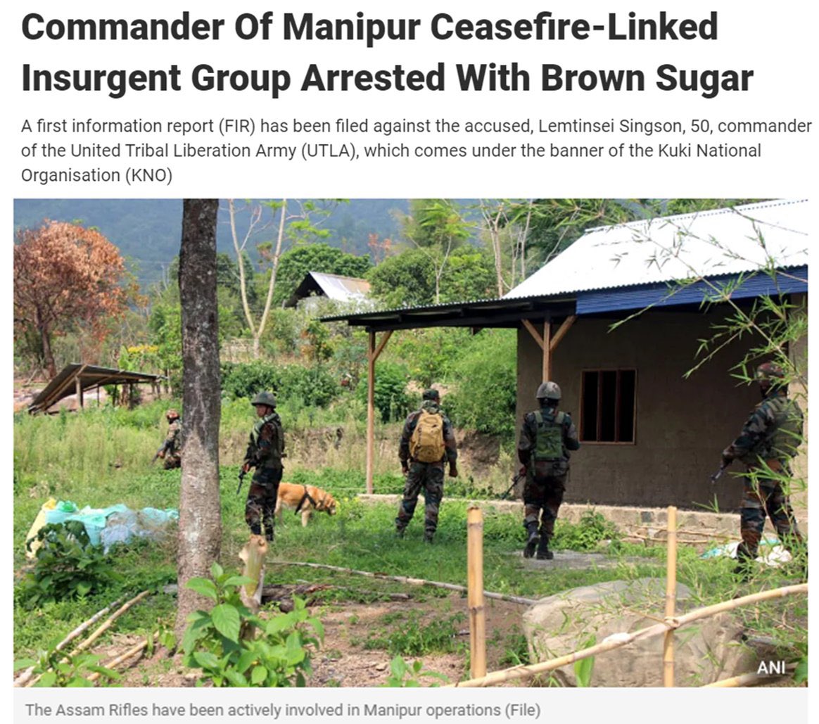 The arrest of Lemtinsei Singson, SoO militant, commander of UTLA, amidst the ongoing crisis in Manipur stands as evidence of a blatant attempt to create a narco state. 

#KukiZoNarcoTerroristXposed 
#AbrogateSoO
#DrugsHataoBharatBachao

Abrogate SoO in Manipur