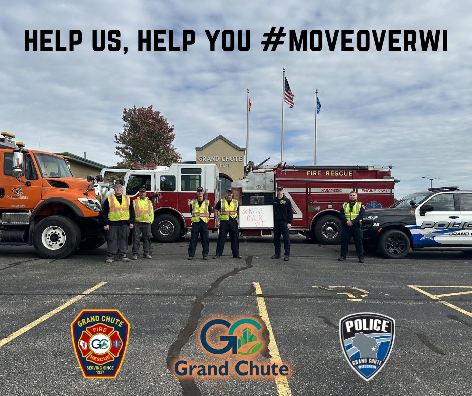 GrandChutePD's tweet photo. NATIONAL MOVE OVER DAY
In collaboration with the @WisconsinDOT the Grand Chute Police Department is proud to support National Move Over Day.
Let's work together to keep our emergency responders and maintenance crews safe. Help us help you by remembering to #MOVEOVERWI. https://t.co/B6meKmThPf