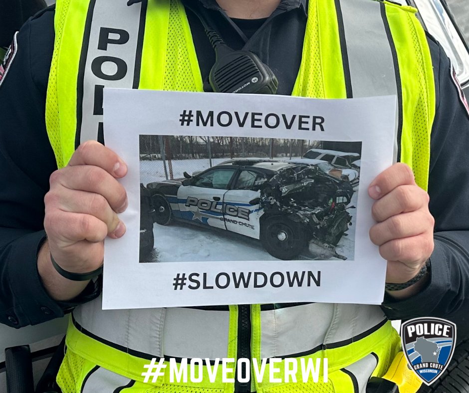 GrandChutePD's tweet photo. NATIONAL MOVE OVER DAY
In collaboration with the @WisconsinDOT the Grand Chute Police Department is proud to support National Move Over Day.
Let's work together to keep our emergency responders and maintenance crews safe. Help us help you by remembering to #MOVEOVERWI. https://t.co/B6meKmThPf