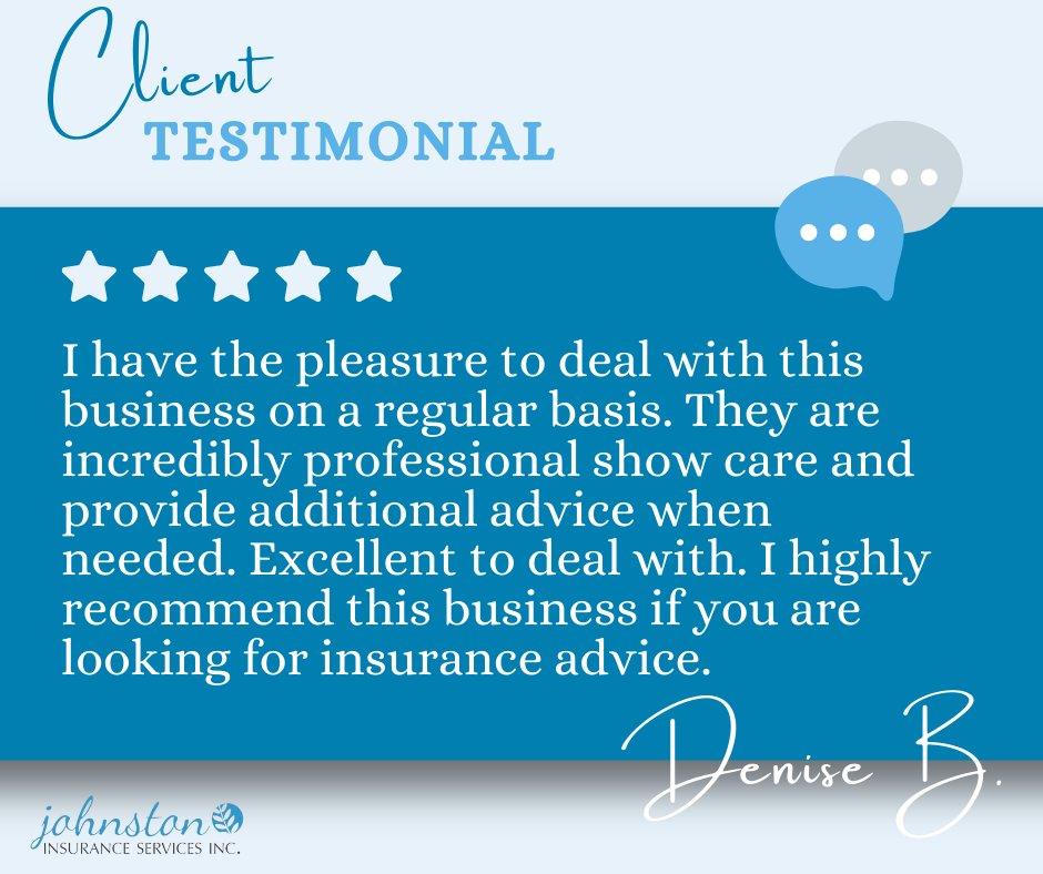 Thank you, Denise for leaving us a review! We appreciate your continual support of our local, small business. 

#Johnstoninsurance #tuesdaytestimonial #johnstoninsurancebrokers #clienttestimonial