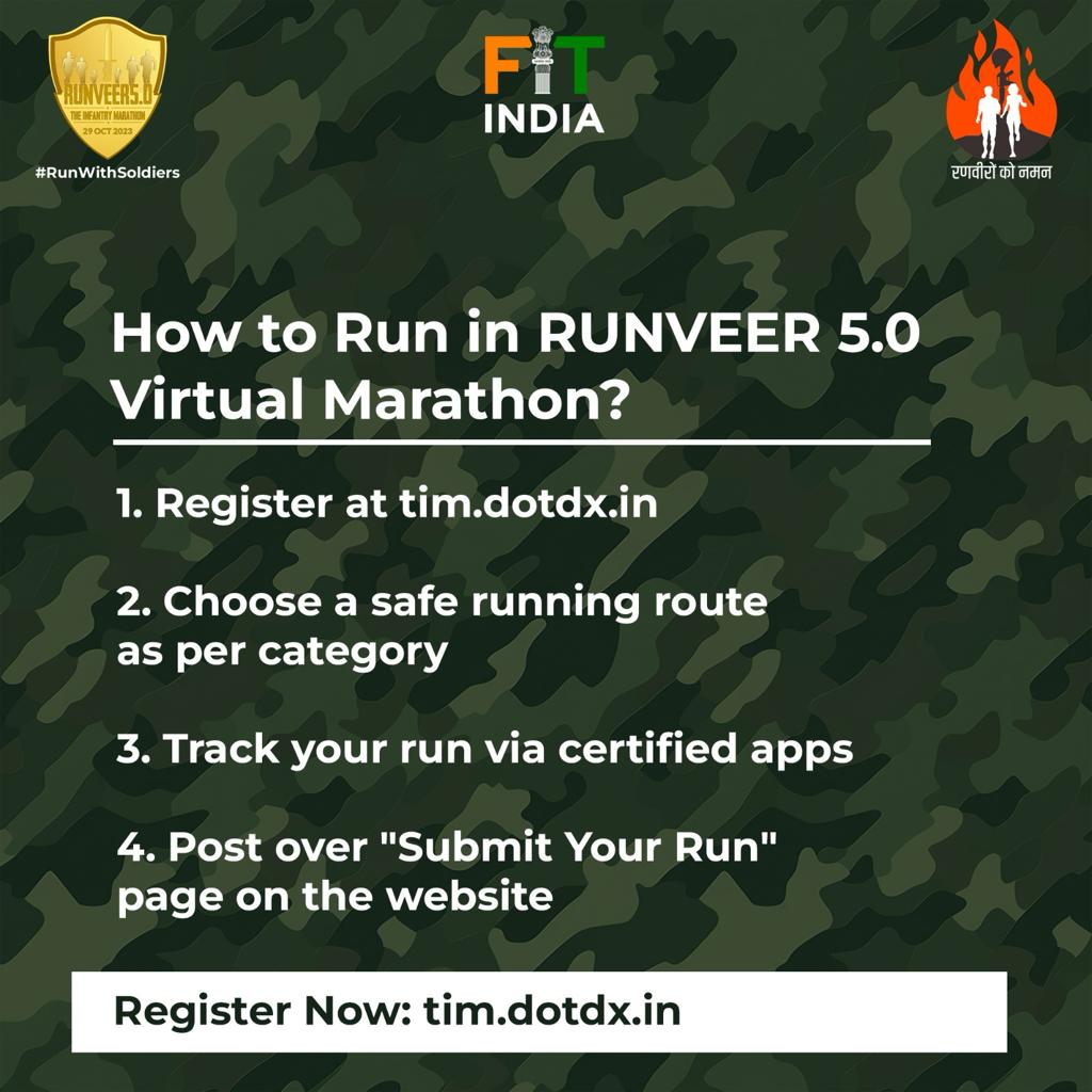 artrac_ia's tweet photo. “𝐓𝐡𝐞 𝐈𝐧𝐟𝐚𝐧𝐭𝐫𝐲 𝐌𝐚𝐫𝐚𝐭𝐡𝐨𝐧 𝐑𝐔𝐍𝐕𝐄𝐄𝐑 5.0”

Grab the chance to run with Soldiers of the #IndianArmy in #TheInfantryMarathon RUNVEER 5.0

Registrations are open for both #MhowMarathon (29 Oct) & #VirtualMarathon (27/28/29 Oct)

Avail Runner's T-Shirt, Medal & e-certificate too!

Register here: https://t.co/KwrLsoQJdT

#ARTRAC
#TheInfantryMarathon
@adgpi