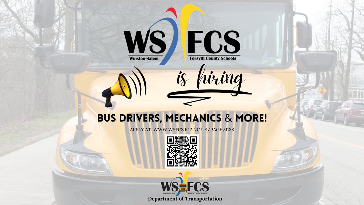 WSFCS_Bus's tweet photo. The Tranportation Department is hiring check out our page on the @wsfcs website https://t.co/JbphMaKG1k