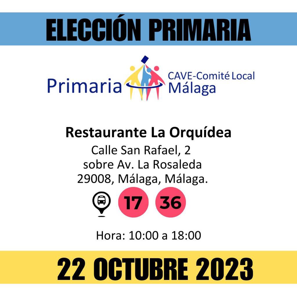 El Comité Local de Primaria de Málaga, España, confirmó su locación para la Elección Primaria de este domingo 22Oct.

¡Todos los venezolanos inscritos en el RE en Málaga, o que actualizaron sus datos antes del 10Jul en la app de la CNPrimaria, están llamados a participar!
