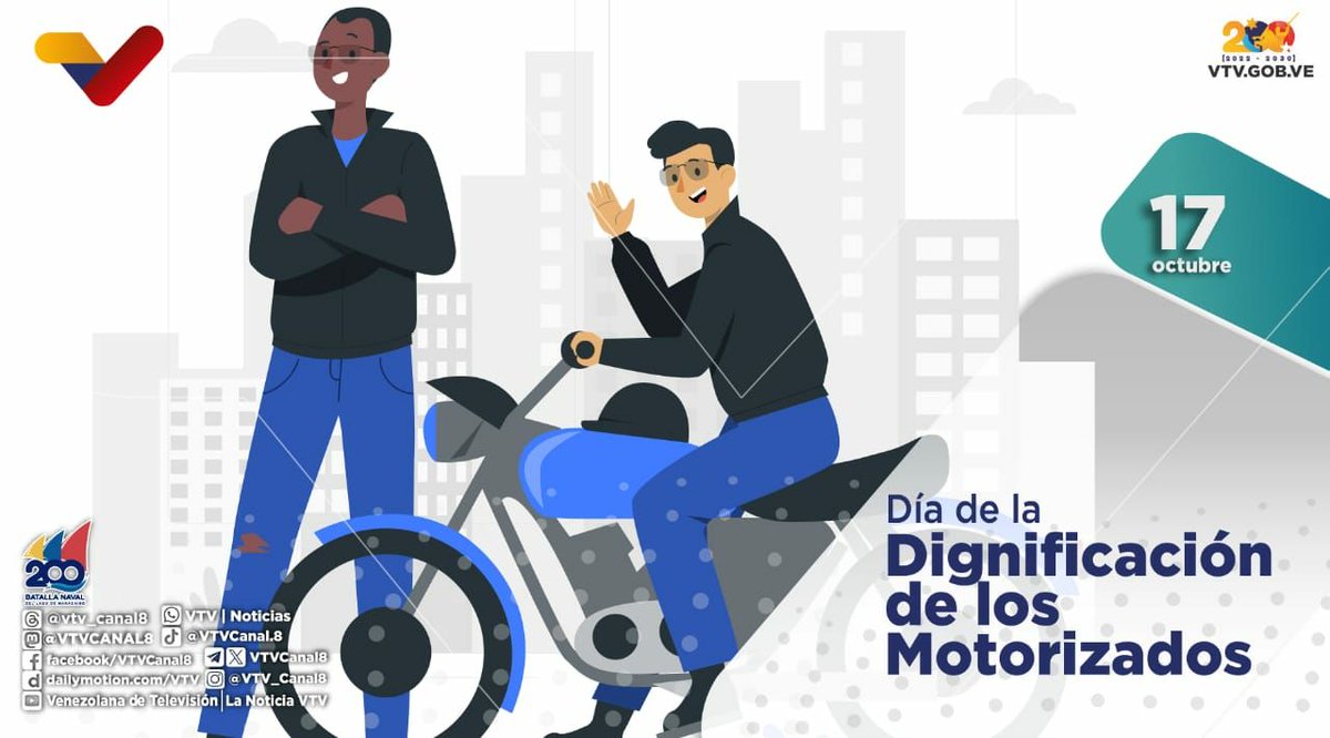 #EFEMÉRIDE🗓️| Cada #17Oct se celebra el Día de la Dignificación de los Motorizados en Venezuela. Esta jornada tiene como propósito crear conciencia para lograr un cambio positivo sobre la percepción que se tiene de las personas que conducen motocicletas.

#DiálogoDePaz