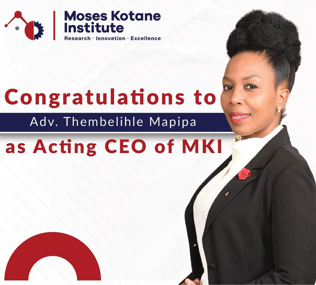 moseskotaneinst's tweet photo. Welcome to our new Acting CEO of MKI, Adv Thembelihle Mapipa. We have confidence in your Leadership, Governance, Compliance and Risk Management expertise and trust that to you will enhance the research and development mandate of the institute #ActingCEO #MKI #research#development https://t.co/2ZQvWlEDE8