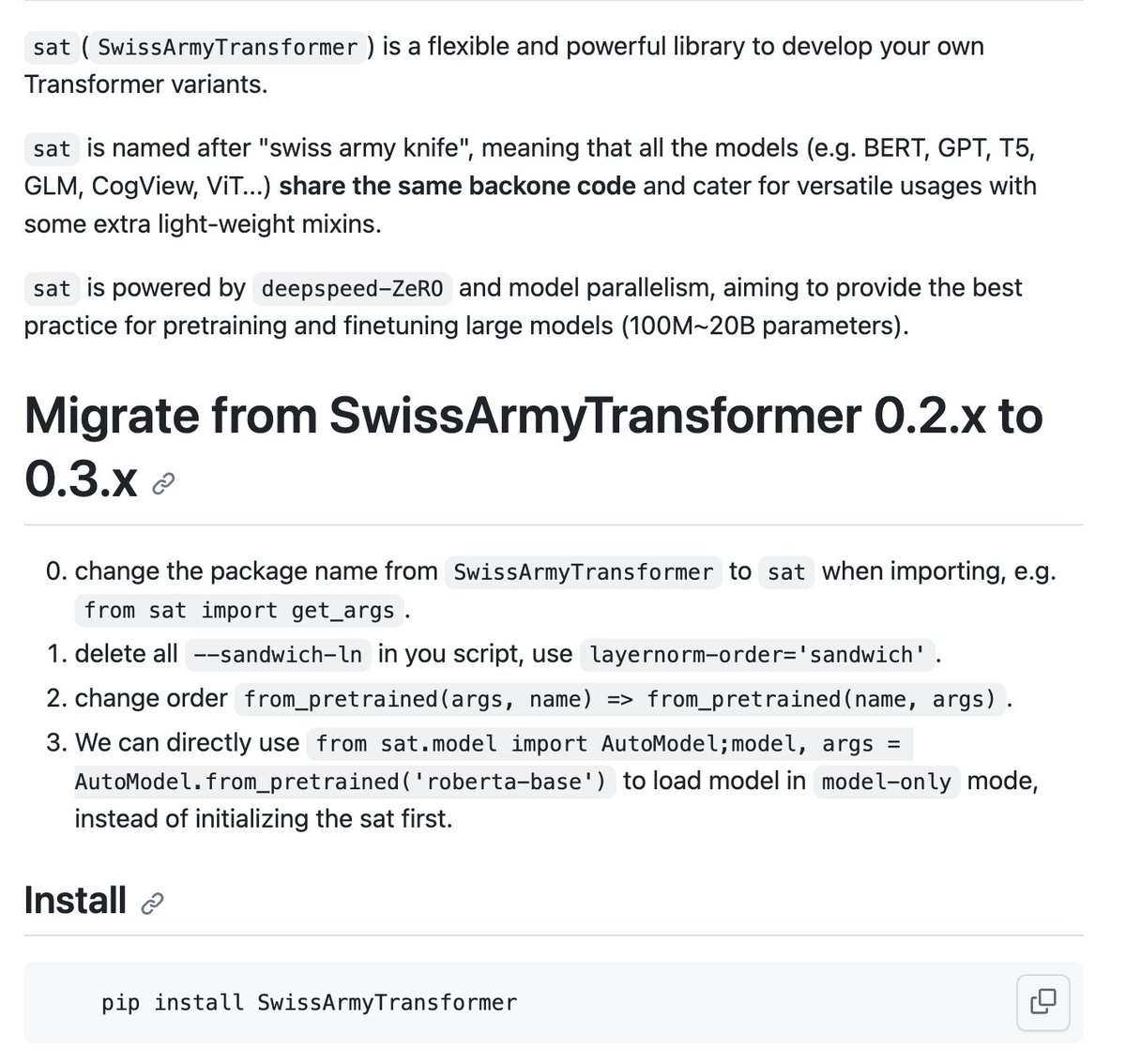 SwissArmyTransformer is a flexible and powerful library to develop your own Transformer variants. github.com/THUDM/SwissArm…