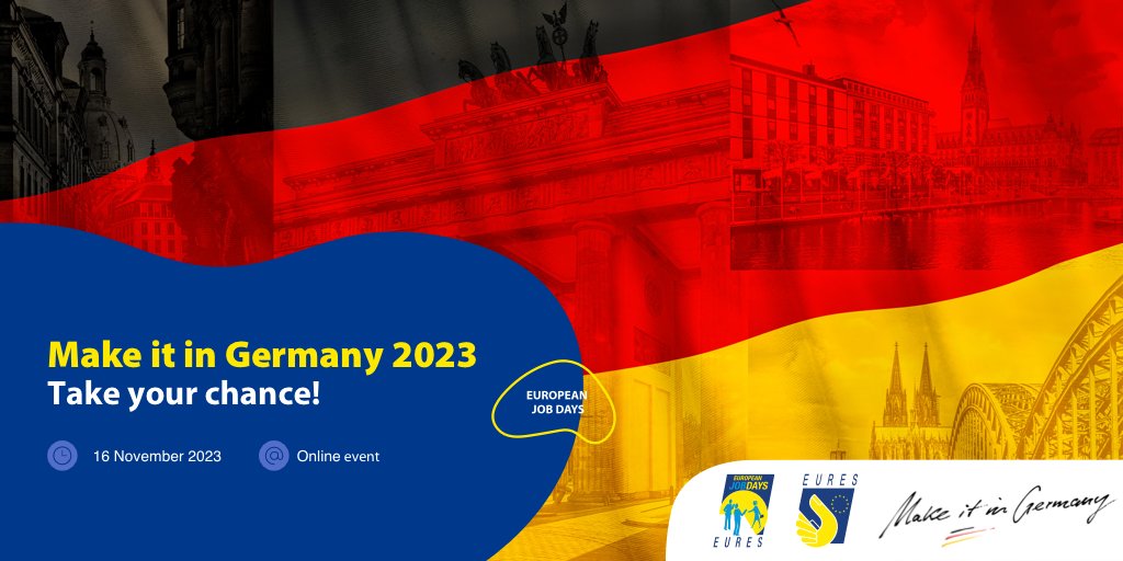 Thinking about working and living in Germany? This is your chance! The European online job day is hosting an event on November 16th, 2023 on the topic: Make it in Germany - Take Your Chance! Interested? Visit: europeanjobdays.eu/en/event/make-…

#MakeItInGermany #TakeYourChance