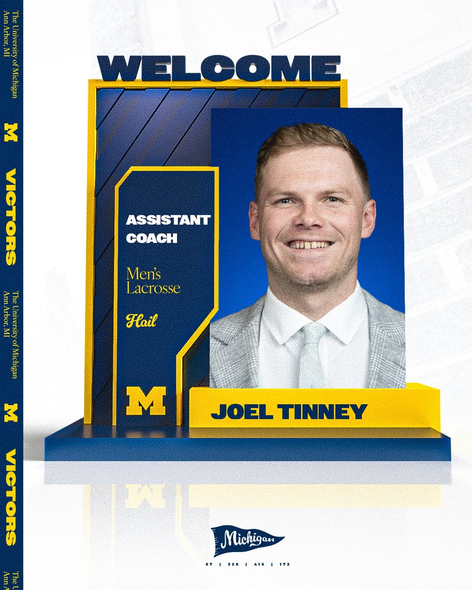 UMichLacrosse's tweet photo. ꜱᴛᴀꜰꜰ ᴀᴅᴅɪᴛɪᴏɴ

We would like to welcome former Johns Hopkins standout Joel Tinney to our coaching staff.

READ➡ https://t.co/1lb4zHHYcp

#GoBlue〽️ https://t.co/MfQzkxaxyK